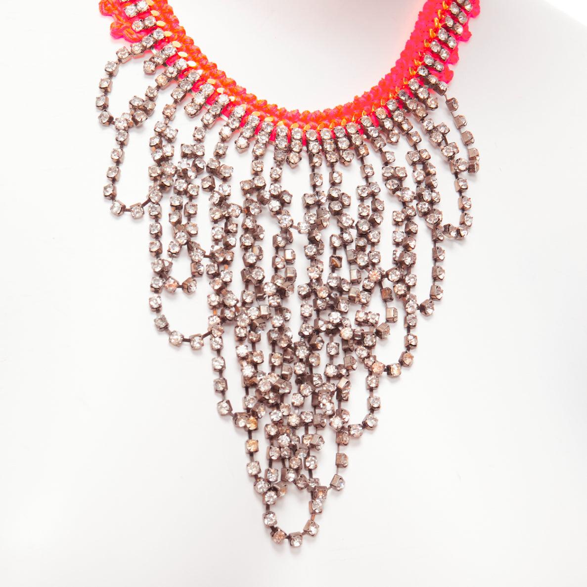 VANESSA ARIZAGA neon orange rope clear crystal chandelier short necklace For Sale 2