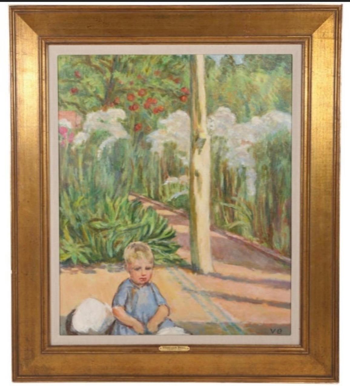 This is an Vanessa Bell (English, 1871-1961), Boy in Garden, Oil on Canvas 

Sight: 19 3/8 by 23 3/8 inches 
Frame: 31 1/2 by 27 1/2 inches

Weight
7 1/2 lbs

Condition
overall good condition,