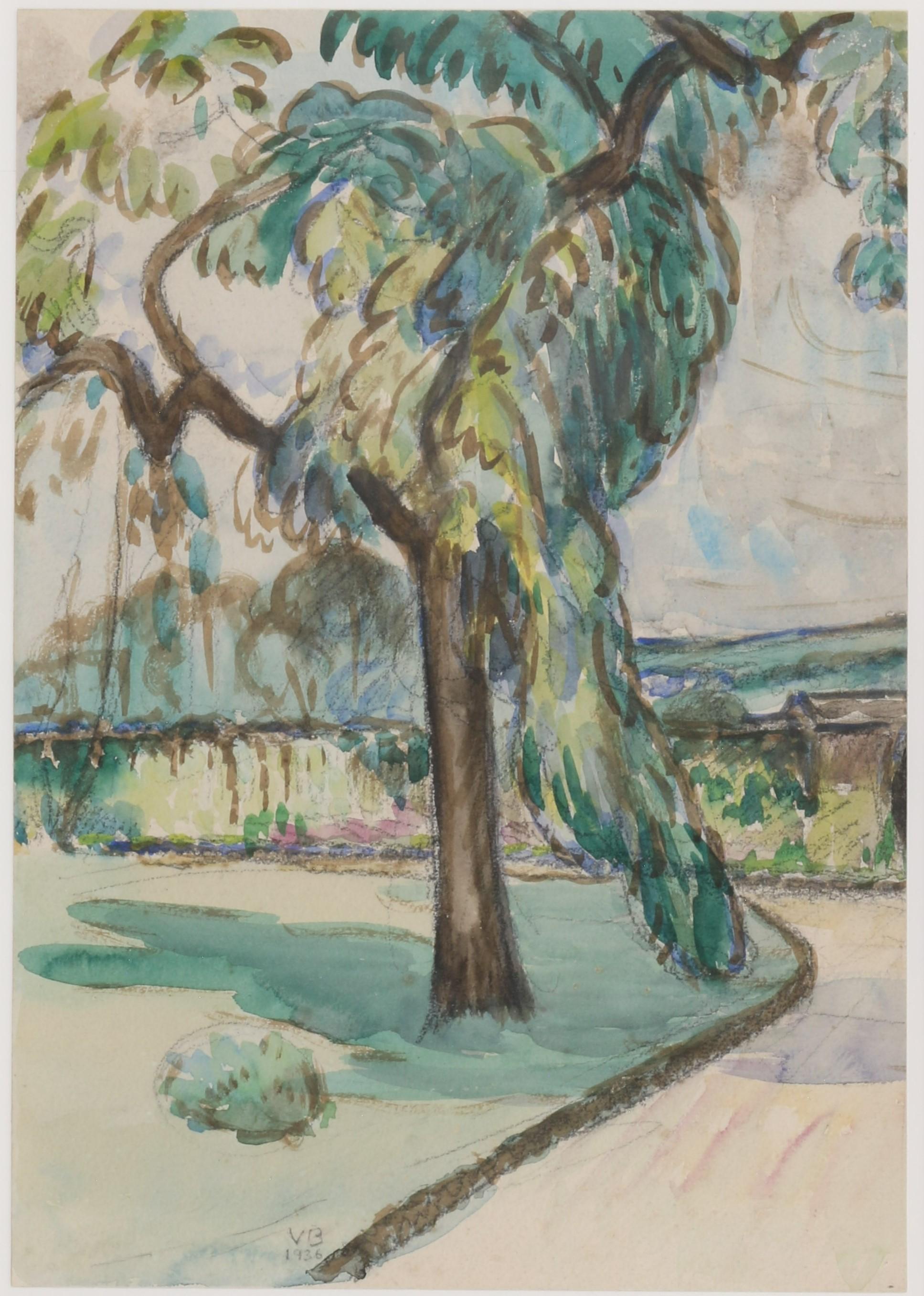 Paisaje de jardín - Painting de Vanessa Bell