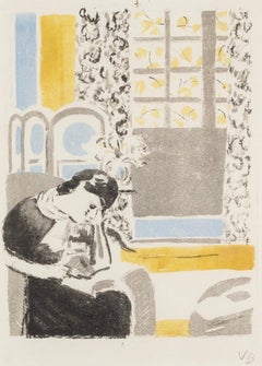 Girl Reading, from Eight Lithographs, 1945 - Vanessa Bell Interior Print in Grey