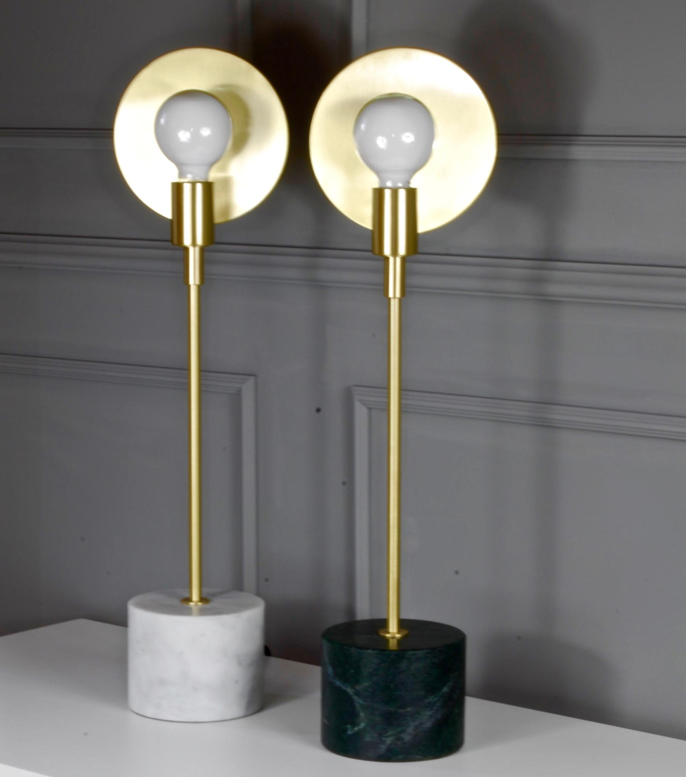 Vanessa Bespoke Minimalist Italian White Marble & Satin Brass Modern Table Lamp 7