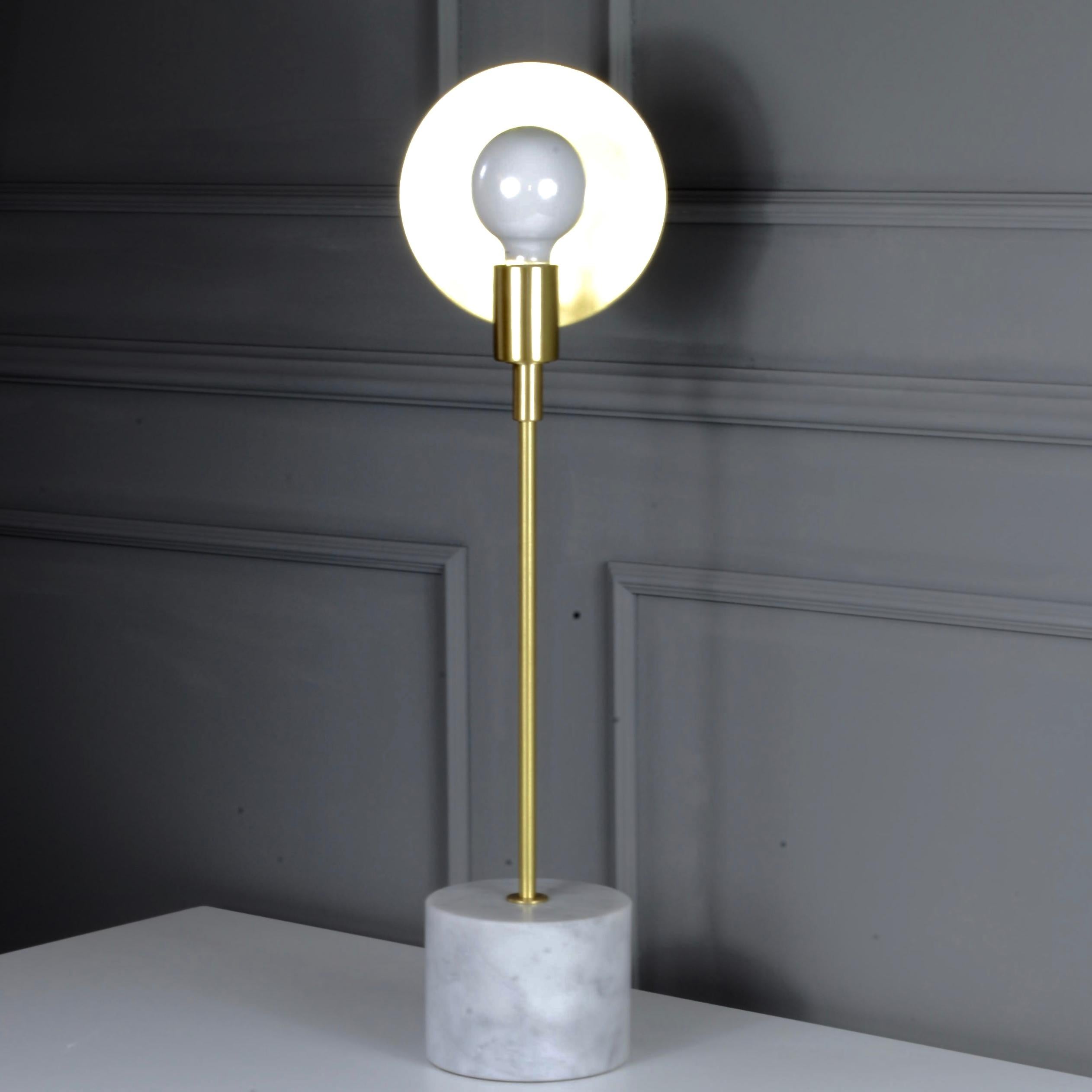 Hand-Crafted Vanessa Bespoke Minimalist Italian White Marble & Satin Brass Modern Table Lamp