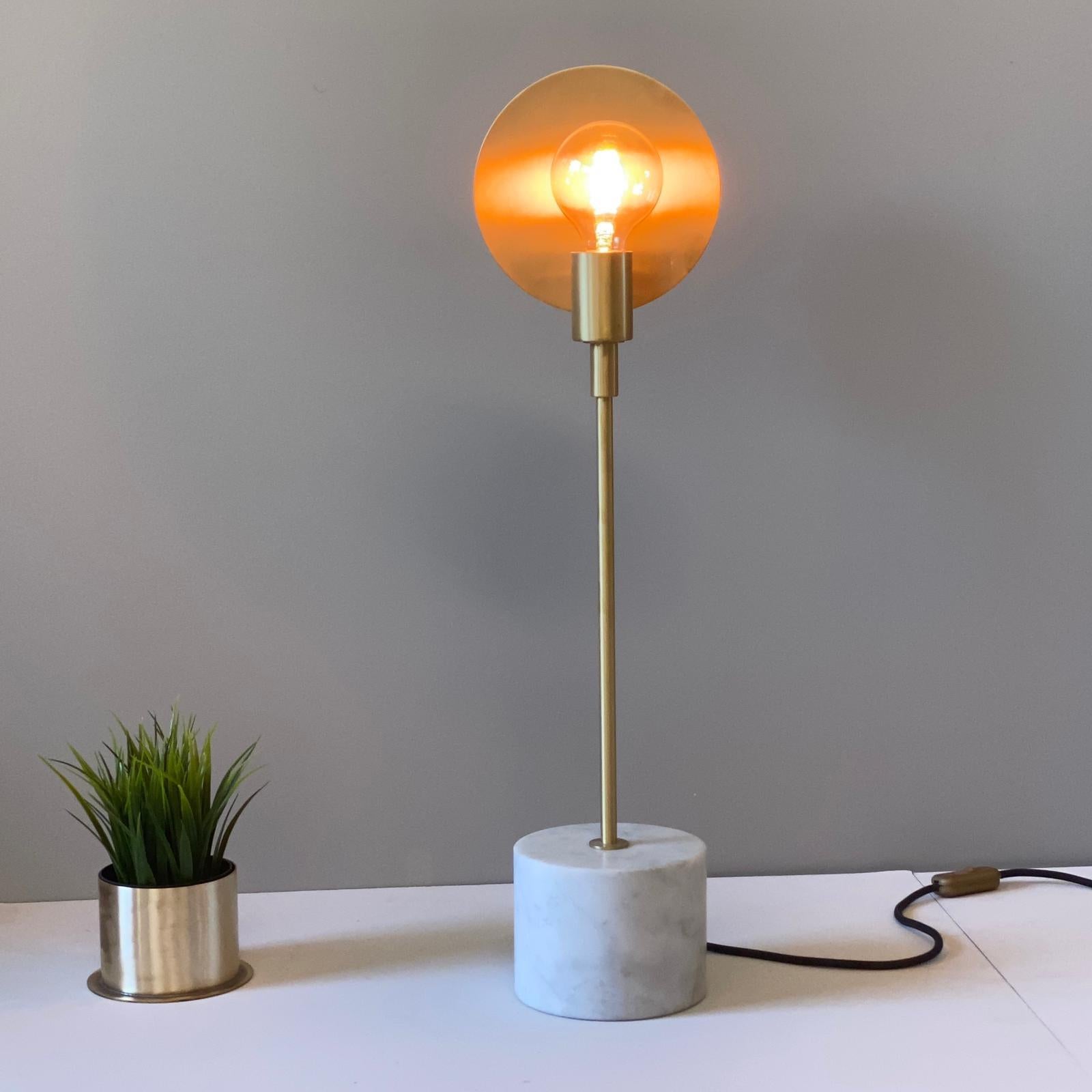 Carrara Marble Vanessa Bespoke Minimalist Italian White Marble & Satin Brass Modern Table Lamp