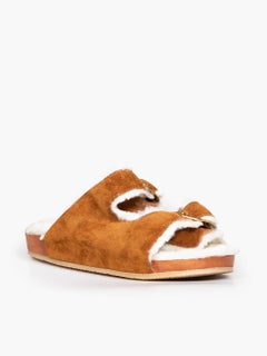Vanessa Bruno Brown Suede Shearling Lined Slides Size EU 40