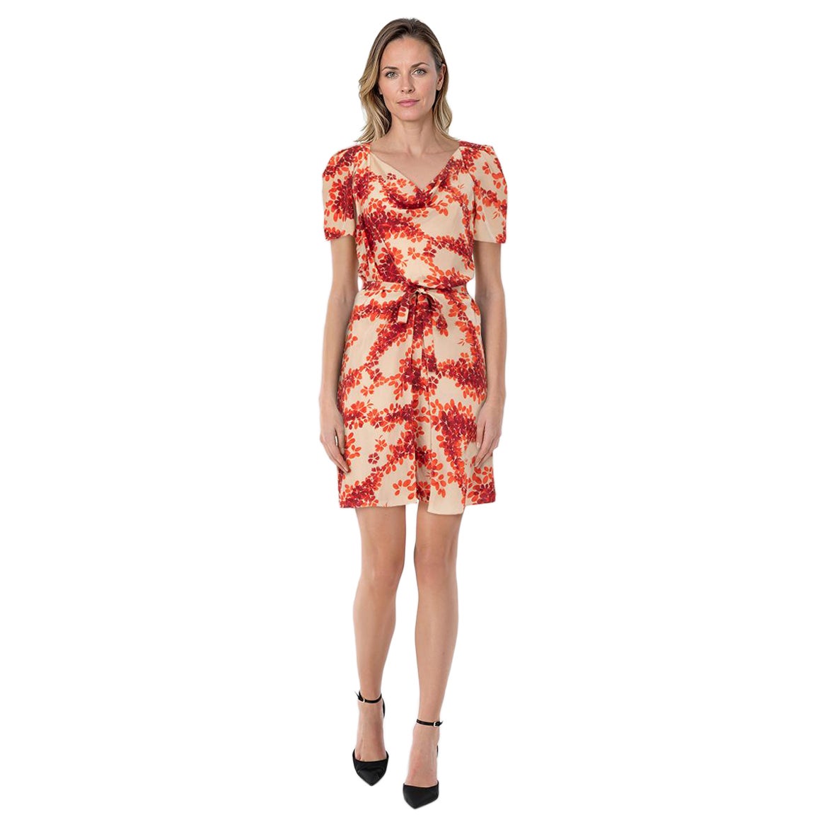 Vanessa Bruno Silk Floral Patterned Belted Dress Size L