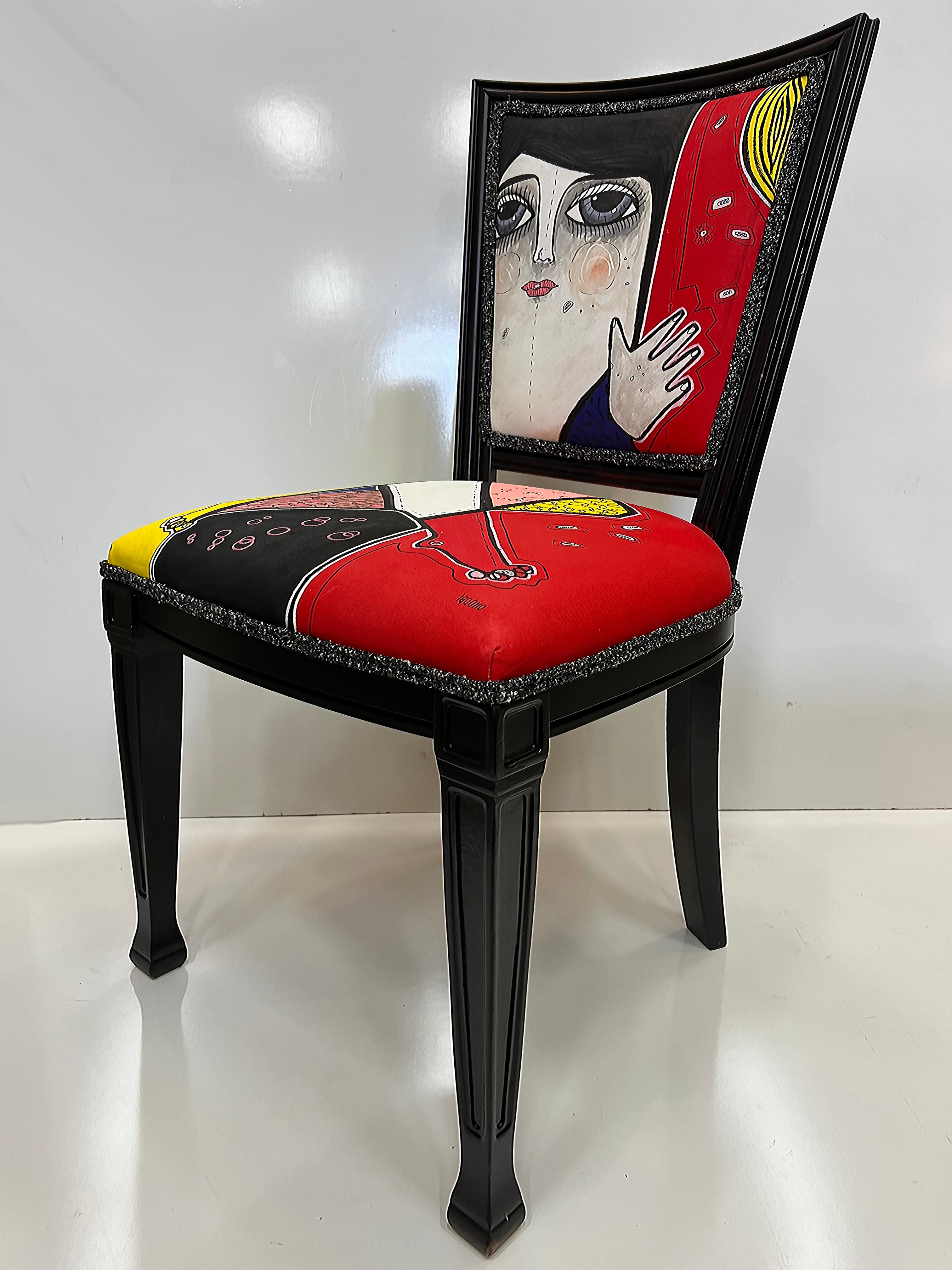 

Vanessa Iacono Abstract Functional Art Painted Accent Chair 

Offered for sale is a one-of-a-kind original hand-painted original functional art abstract chair.  Iacono is an Italo-Venezuelan New York-based contemporary artist and psychologist. She