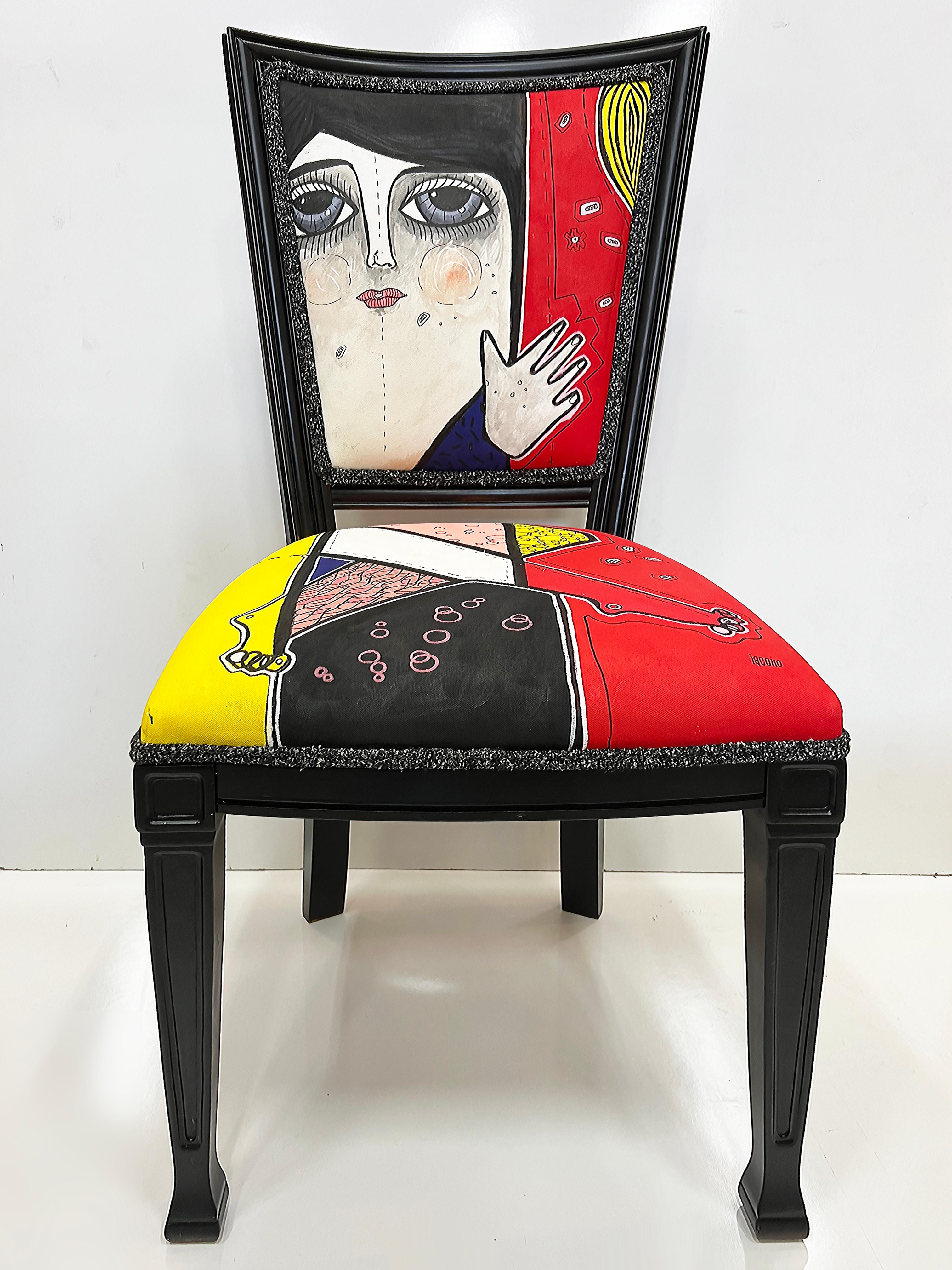 Modern Vanessa Iacono Abstract Functional Art Painted Accent Chair 