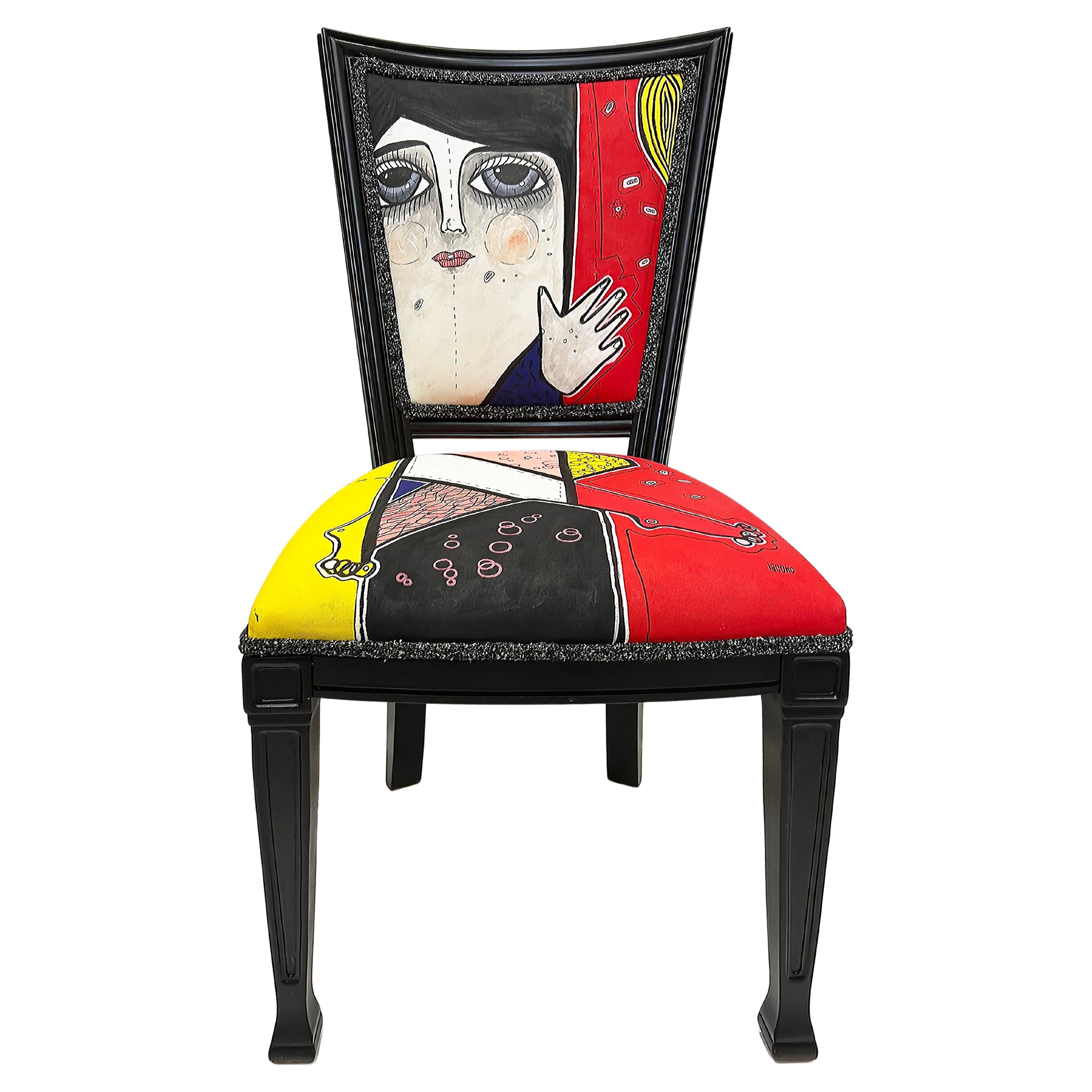 Vanessa Iacono Abstract Functional Art Painted Accent Chair  For Sale