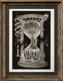 "Ecología del fuego", Naturaleza muerta, Representaciones de la naturaleza, Motivo de reloj de arena, Grabado al aguafuerte