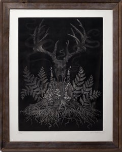 "Never Say Die" Skull Iconography, Nature Still Life, Mezzotint Print