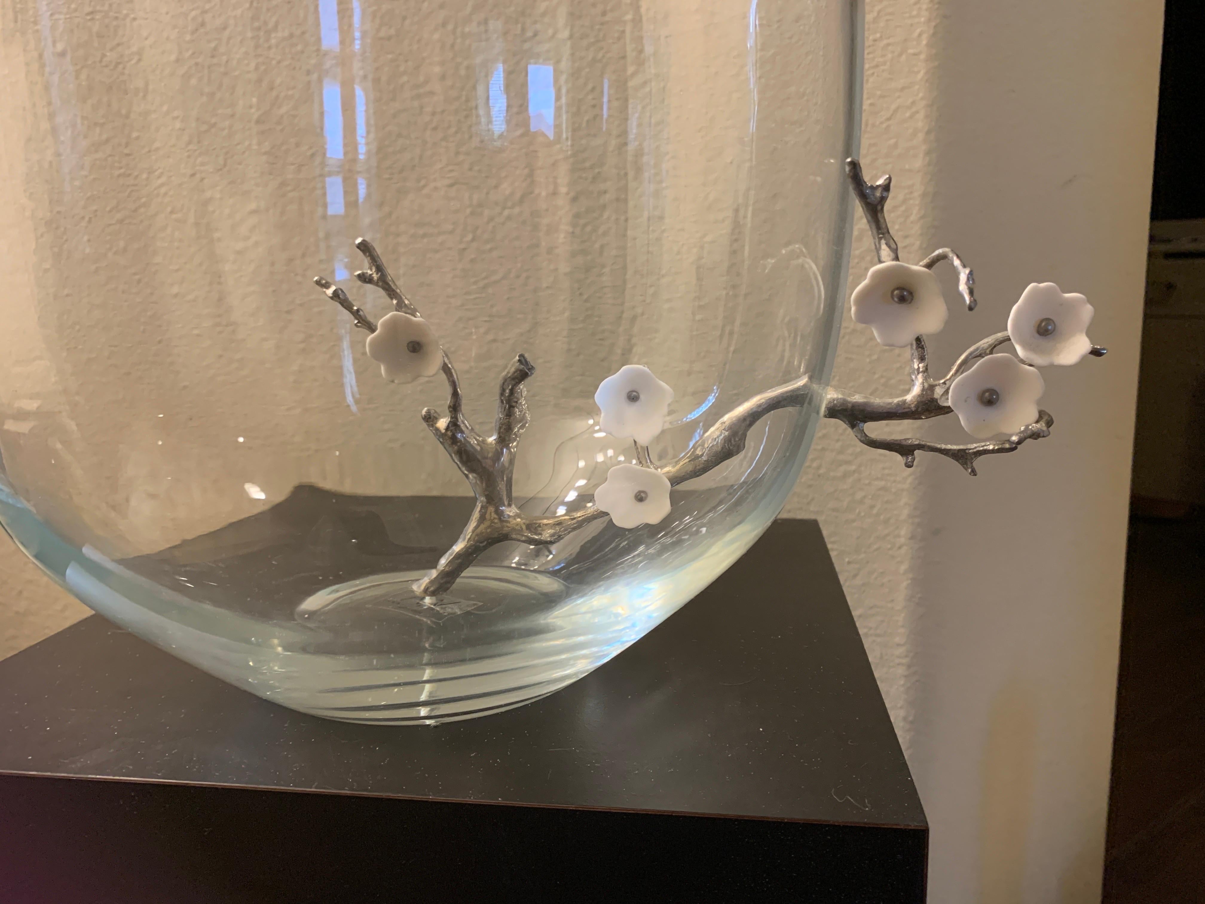 Organic Modern Vanessa Mitrani Glass Cherry Blossom Sculpture Bowl Paris France For Sale