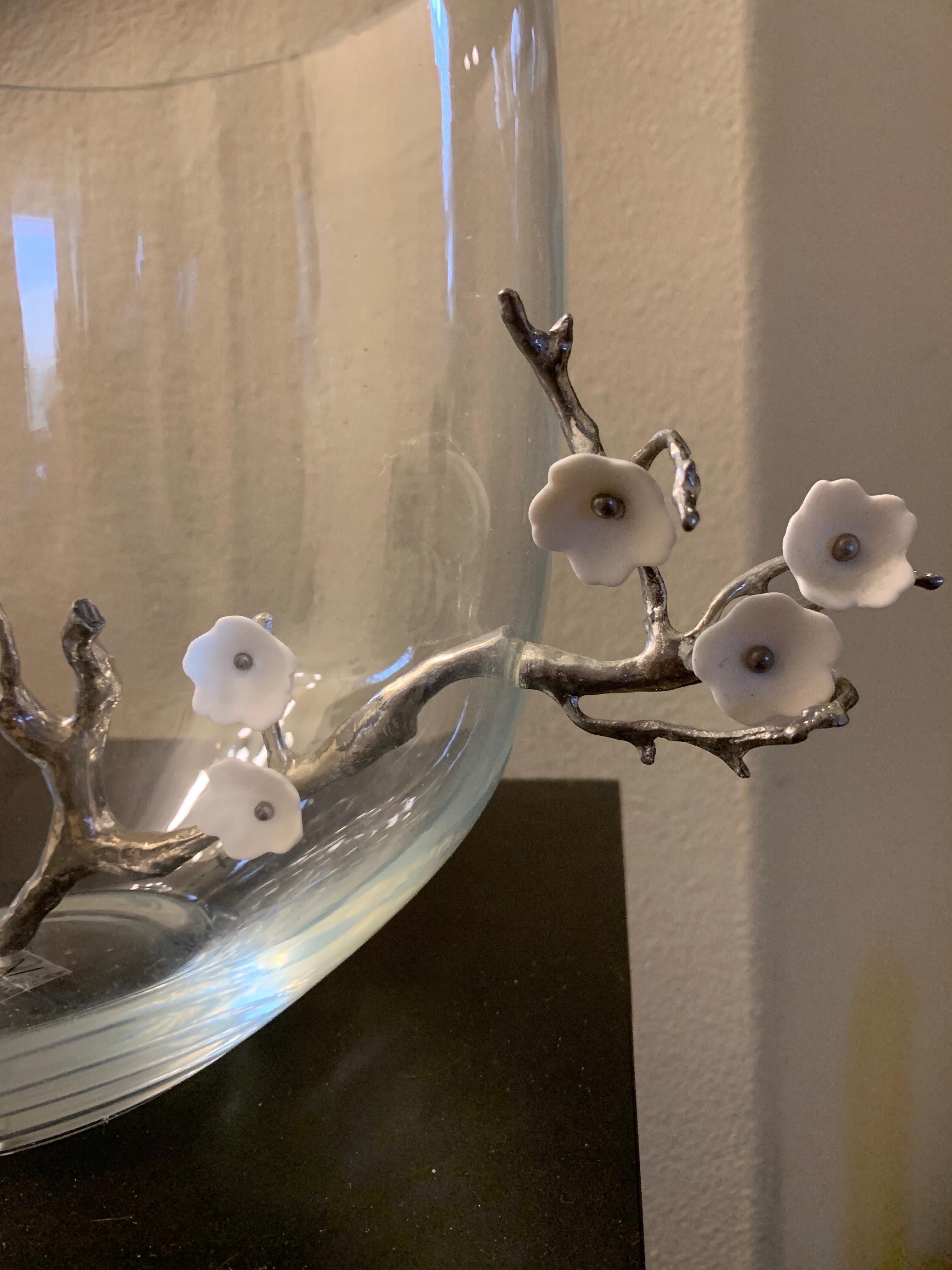 French Vanessa Mitrani Glass Cherry Blossom Sculpture Bowl Paris France For Sale