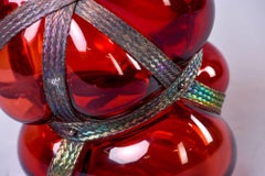 Vanessa Mitrani Red Hand Blown Glass Vase with Braided Brass Surround