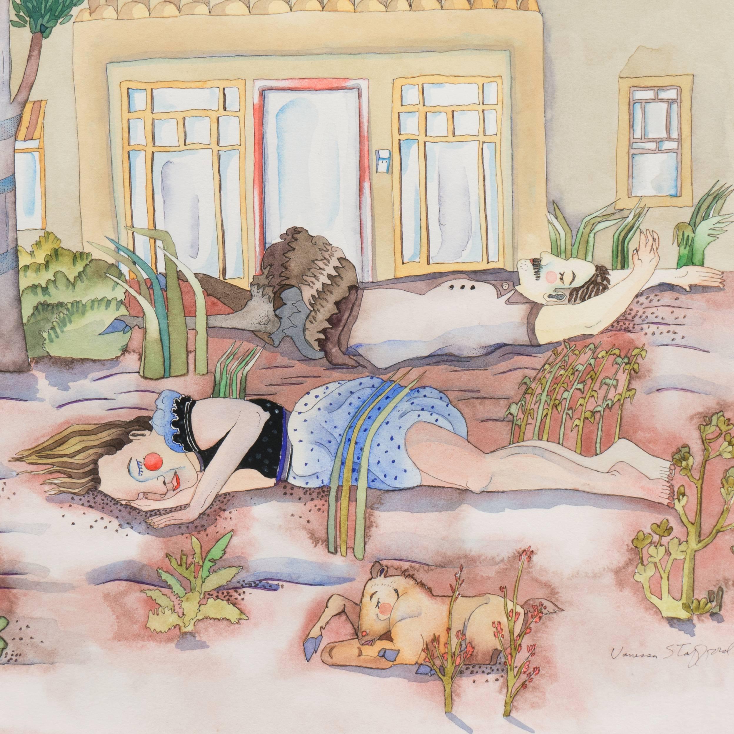 'After the Bacchanal', Contemporary Bay Area figural - Beige Landscape Painting by Vanessa Stafford