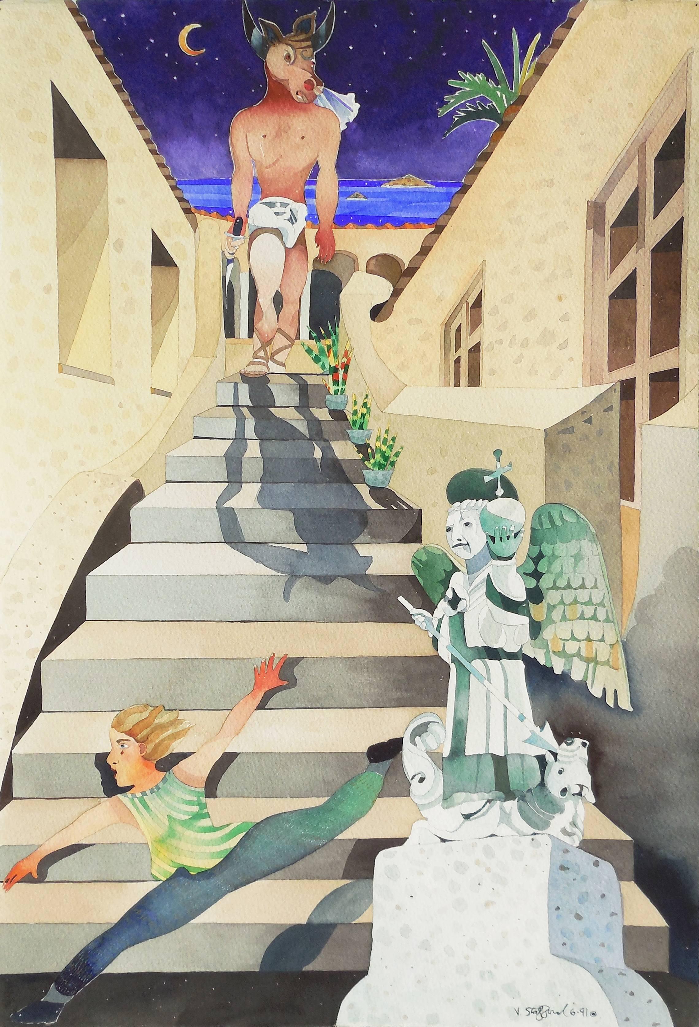Vanessa Stafford Figurative Painting - 'Minotaur Descending', California woman artist
