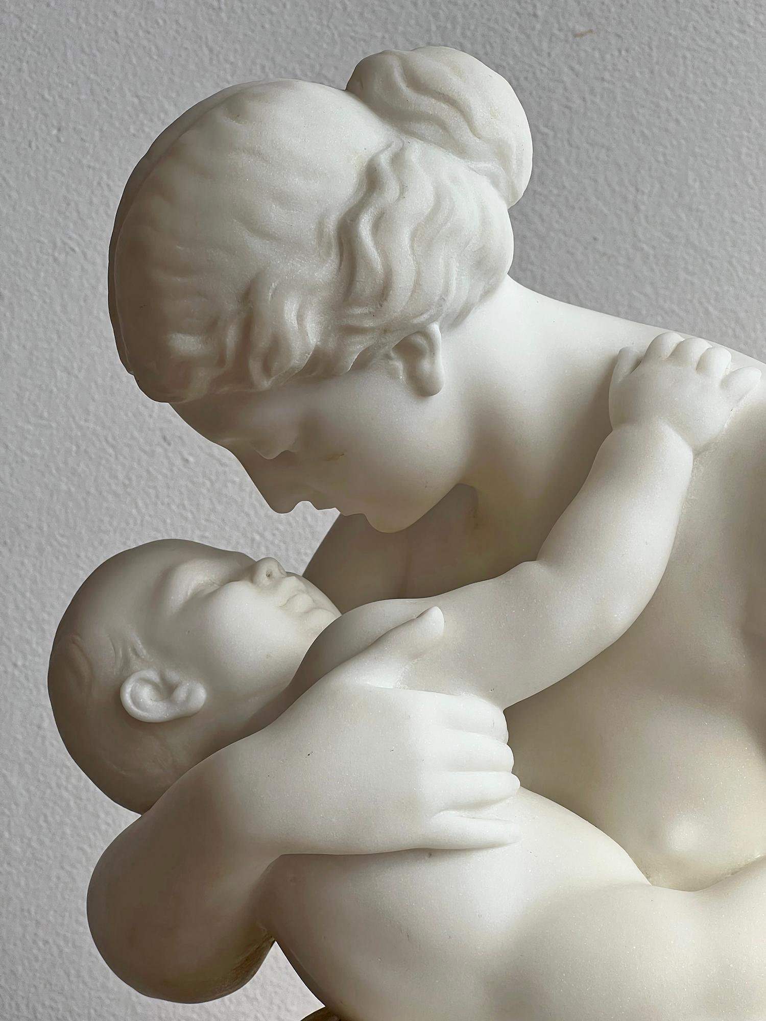 French Carrara Marble Sculpture,  19th Century Nude Neoclassical Mother & Child 4