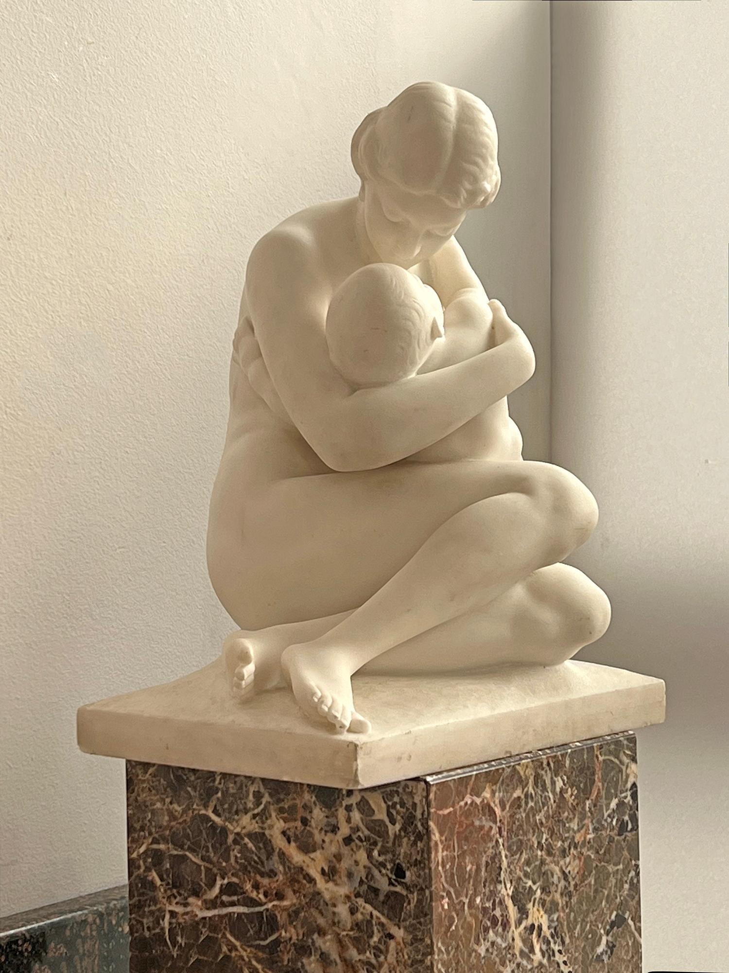 French Carrara Marble Sculpture,  19th Century Nude Neoclassical Mother & Child 5