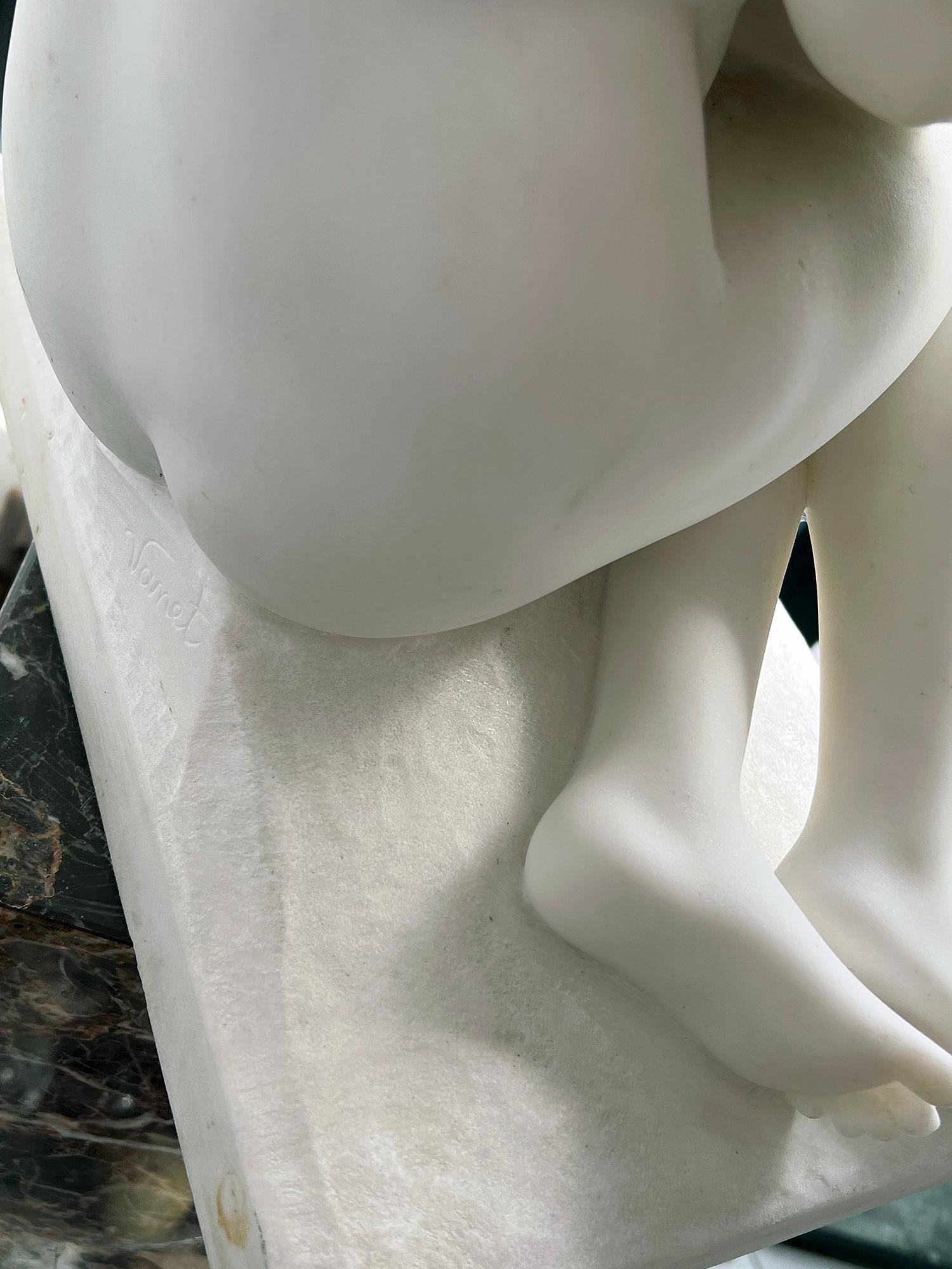 French Carrara Marble Sculpture,  19th Century Nude Neoclassical Mother & Child 8