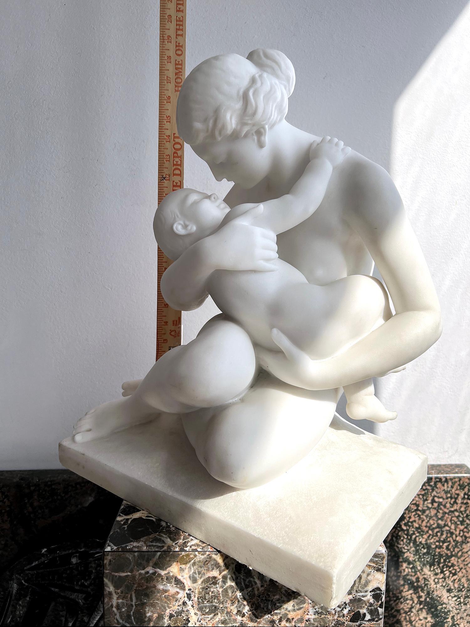 French Carrara Marble Sculpture,  19th Century Nude Neoclassical Mother & Child 9
