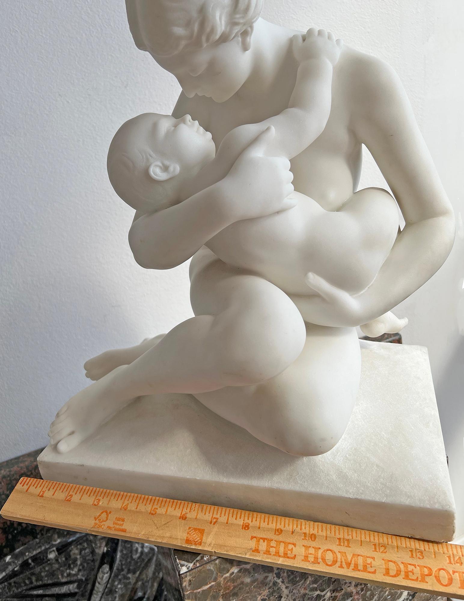 French Carrara Marble Sculpture,  19th Century Nude Neoclassical Mother & Child 10