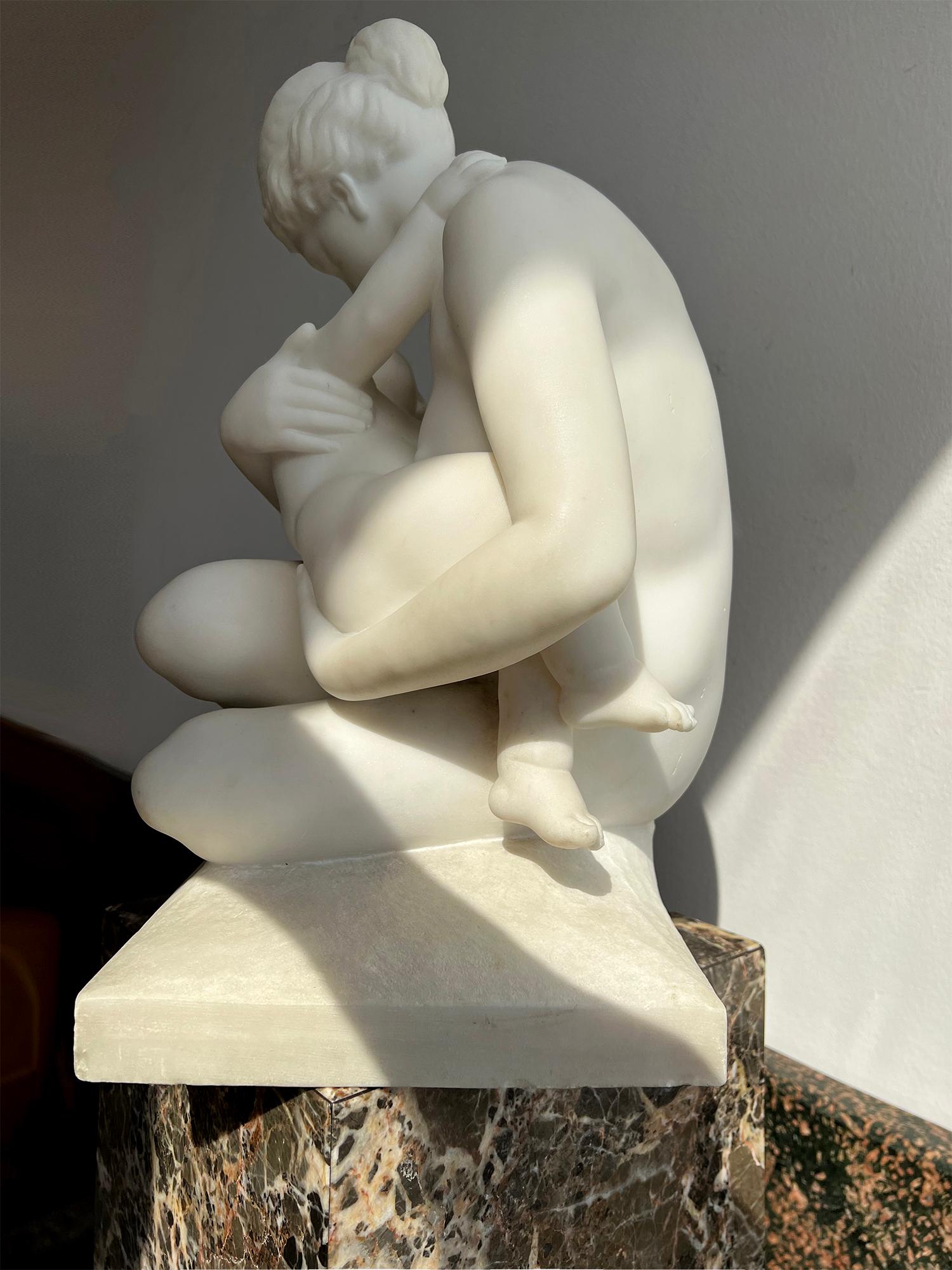 French Carrara Marble Sculpture,  19th Century Nude Neoclassical Mother & Child - Gray Figurative Sculpture by Vanet