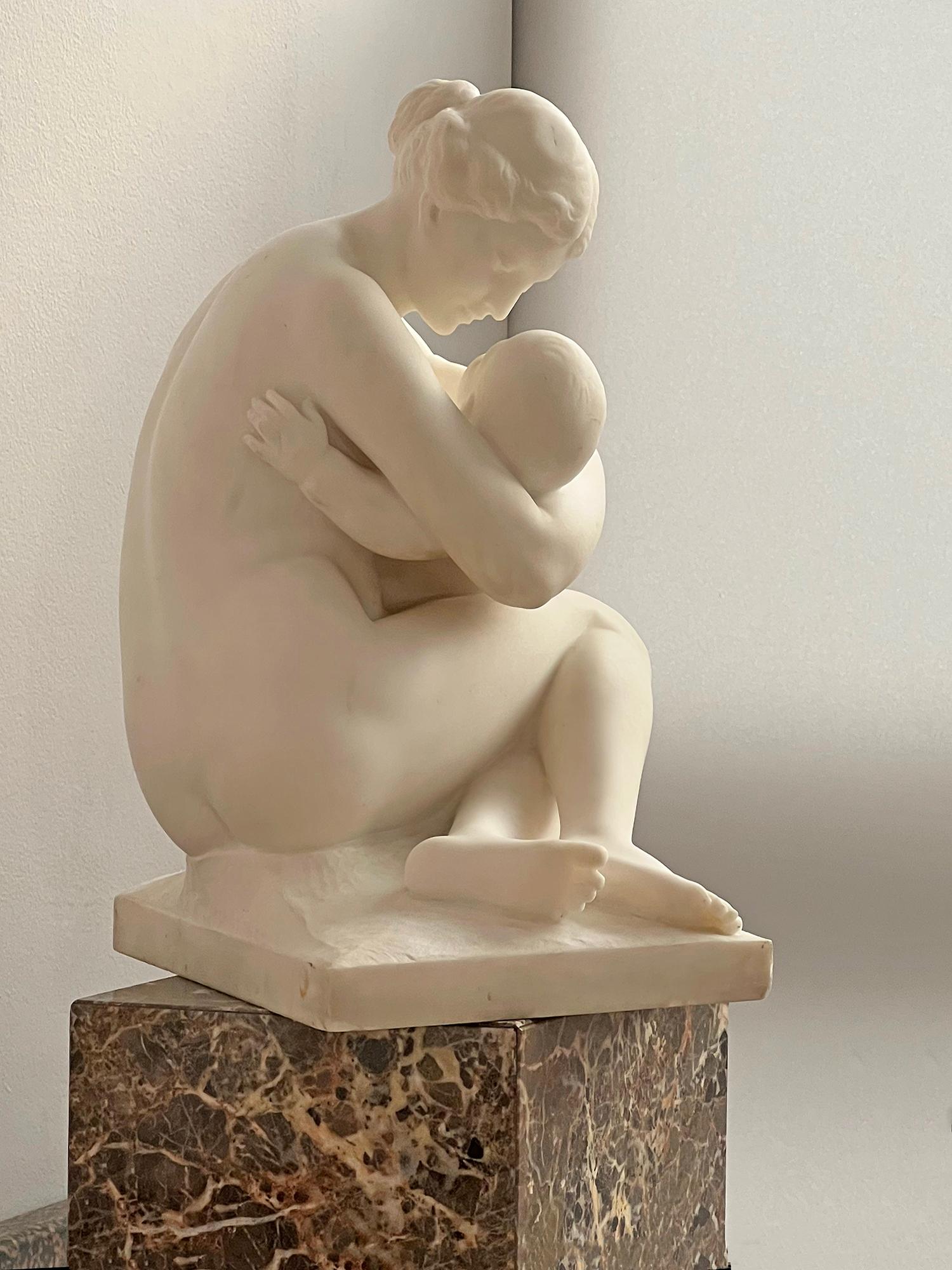 French Carrara Marble Sculpture,  19th Century Nude Neoclassical Mother & Child 2