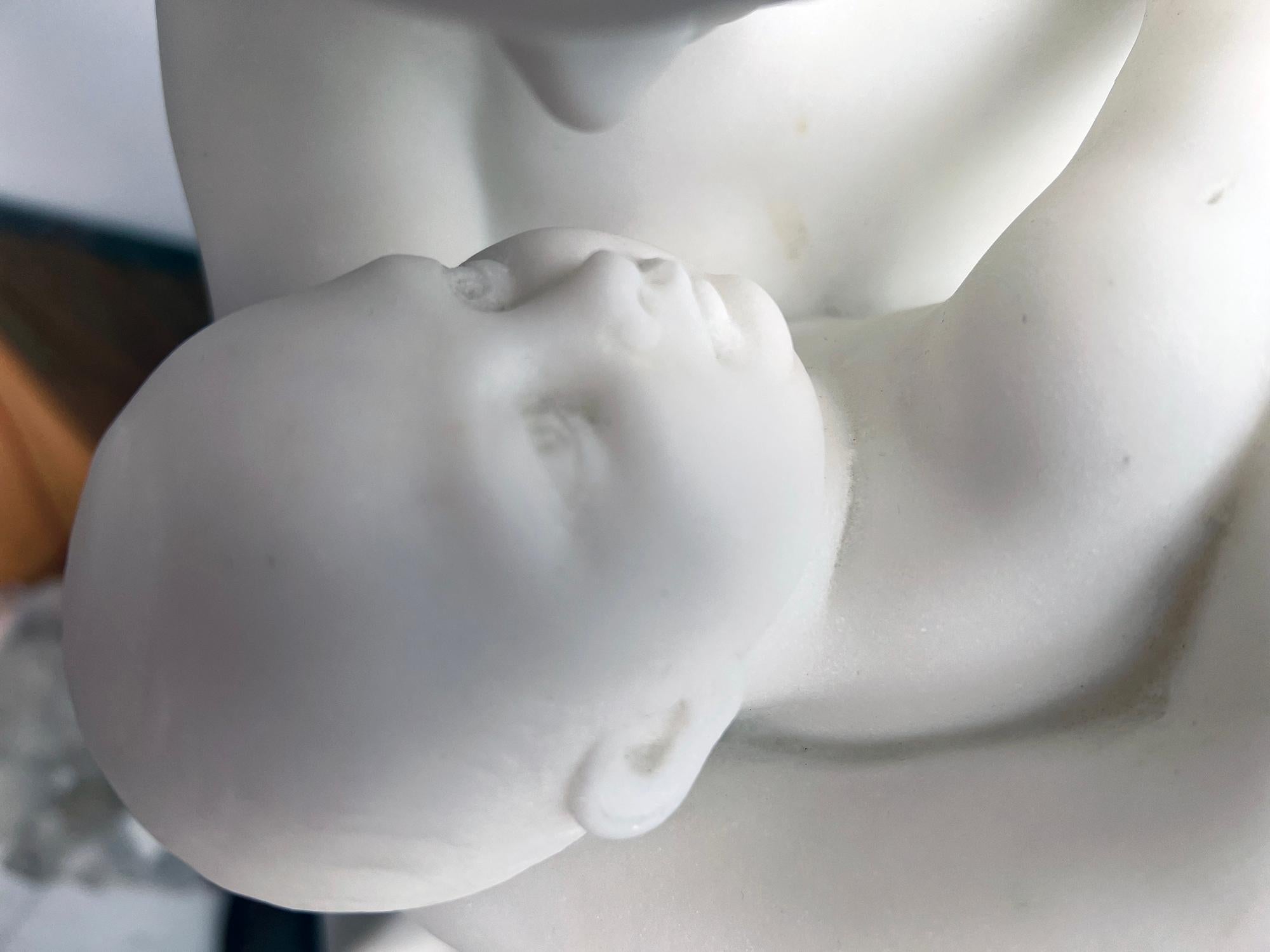 French Carrara Marble Sculpture,  19th Century Nude Neoclassical Mother & Child 3