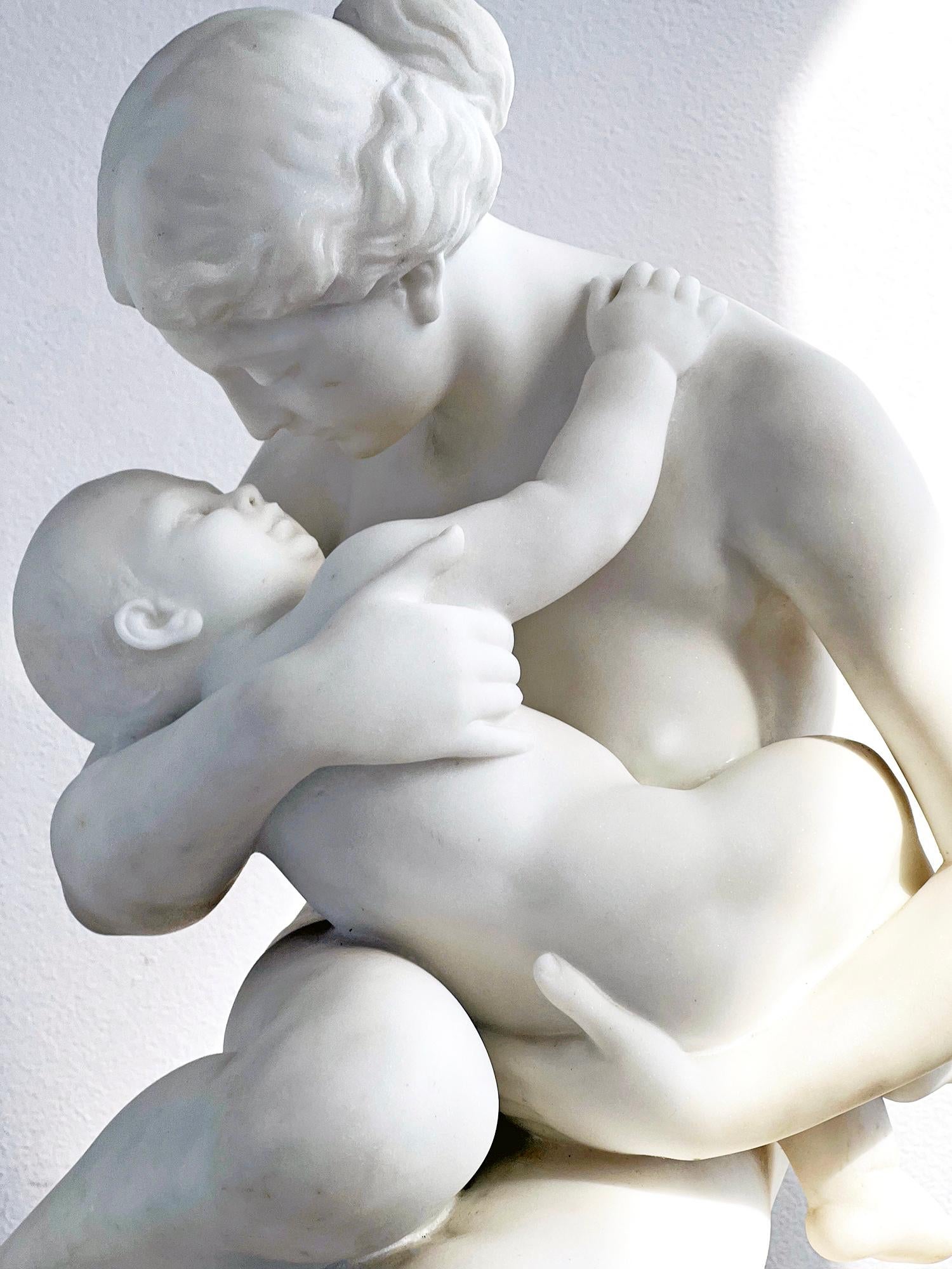 French Carrara Marble Sculpture,  19th Century Nude Neoclassical Mother & Child 14
