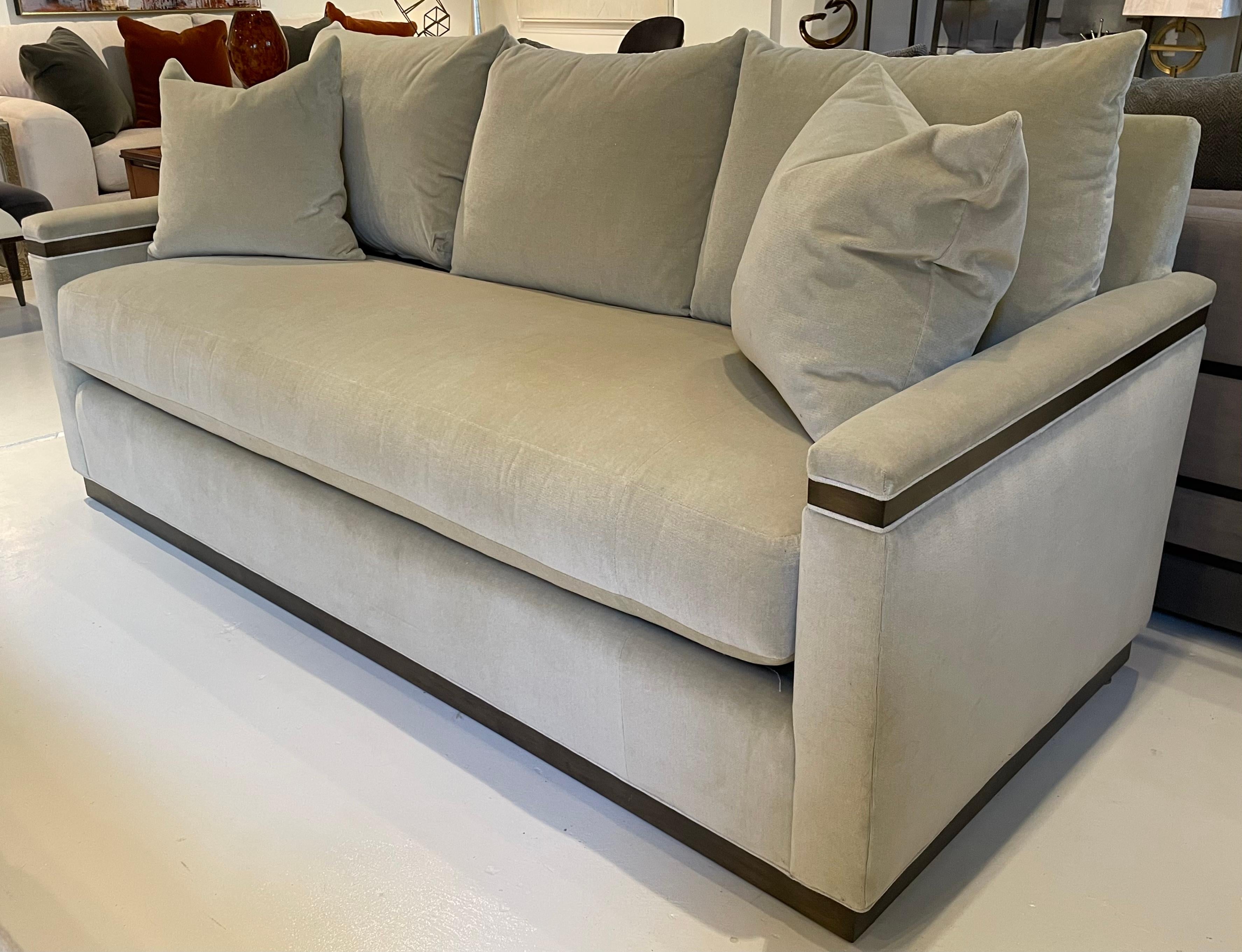 Vanguard Envision Sofa in a Taupe Faux Mohair Velvet In New Condition For Sale In Atlanta, GA