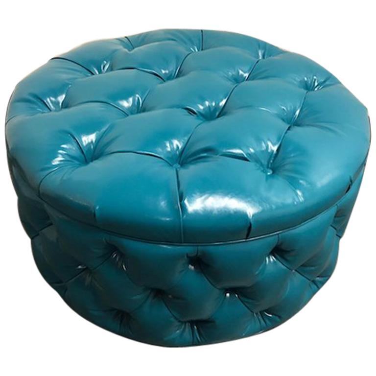 Vanguard Furniture Armfield Tufted Teal Ottoman For Sale