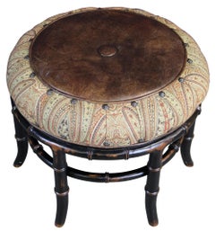 Vanguard Furniture - Pouf ottoman rond en cuir et faux bambou à motif cachemire