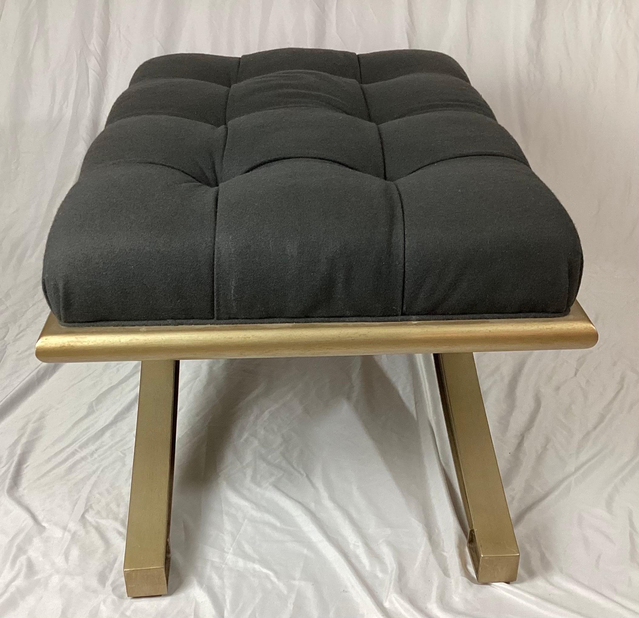 American Vanguard Lytton Ottoman with Gray Flannel Tufted Seat & Metallic Gold Base For Sale