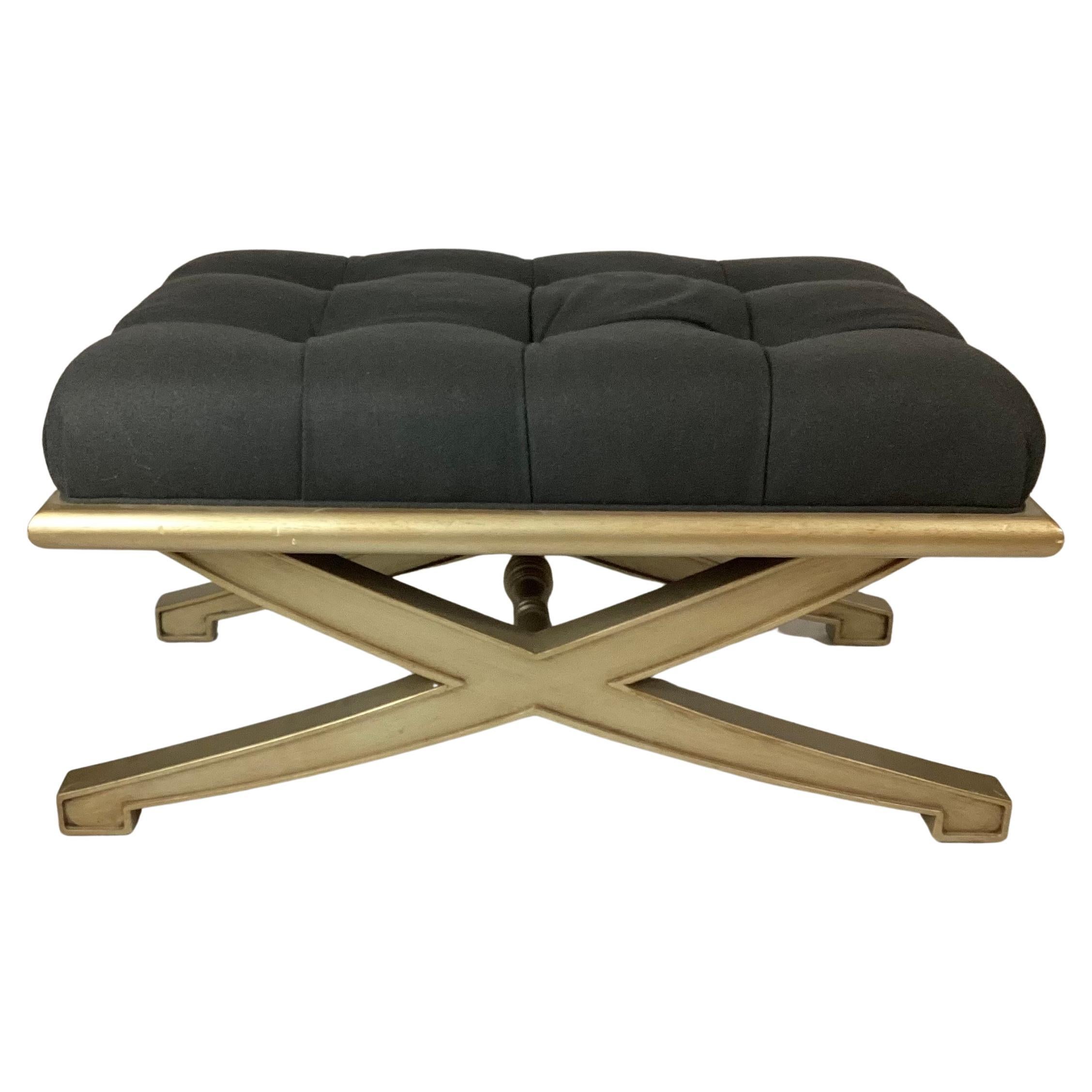 Vanguard Lytton Ottoman with Gray Flannel Tufted Seat & Metallic Gold Base