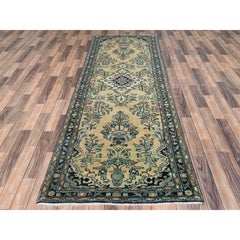 Vanilla Cream, Vintage Persian Lilahan, Hand Knotted Distressed Worn Wool Rug