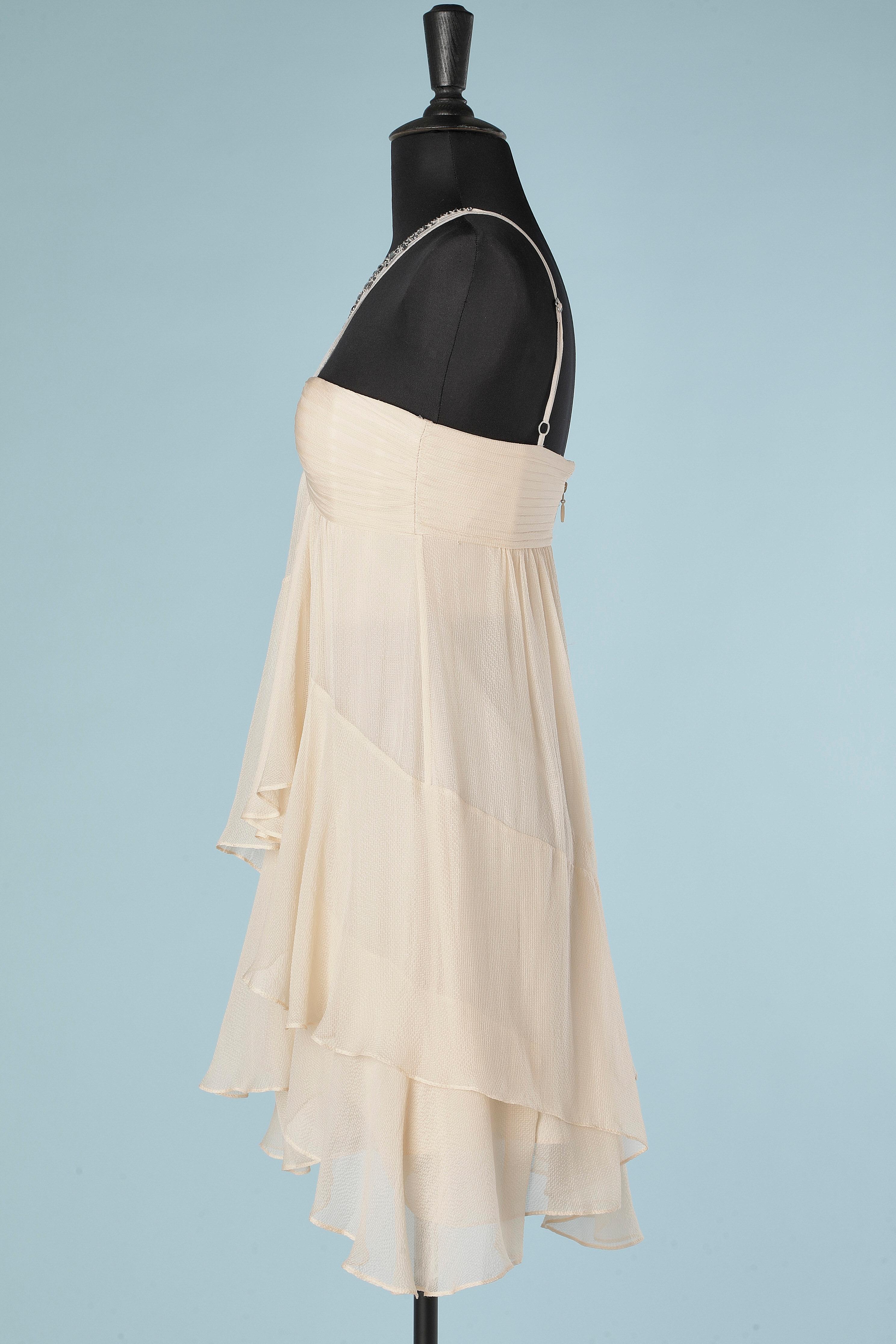 Women's Vanilla silk chiffon cocktail dress with rhinestone embellishment For Sale