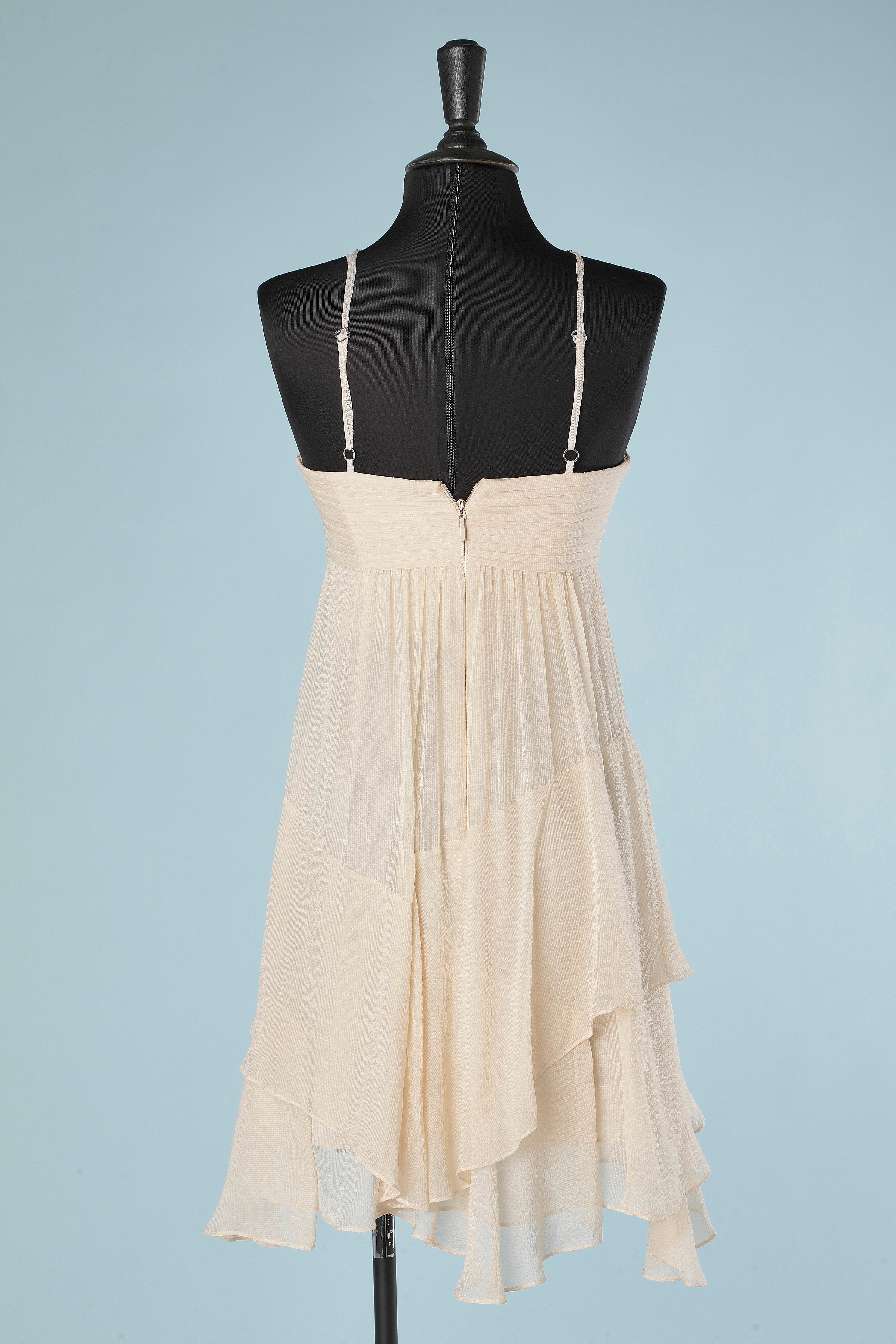 Vanilla silk chiffon cocktail dress with rhinestone embellishment For Sale 1