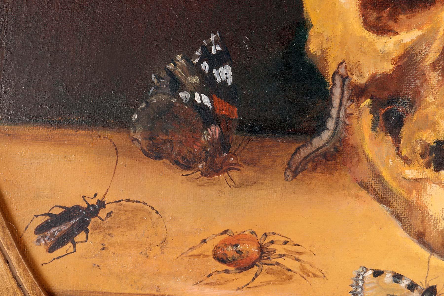 Vanitas, óleo sobre lienzo con una pequeña cartela, Italia hacia 1850. en venta 5