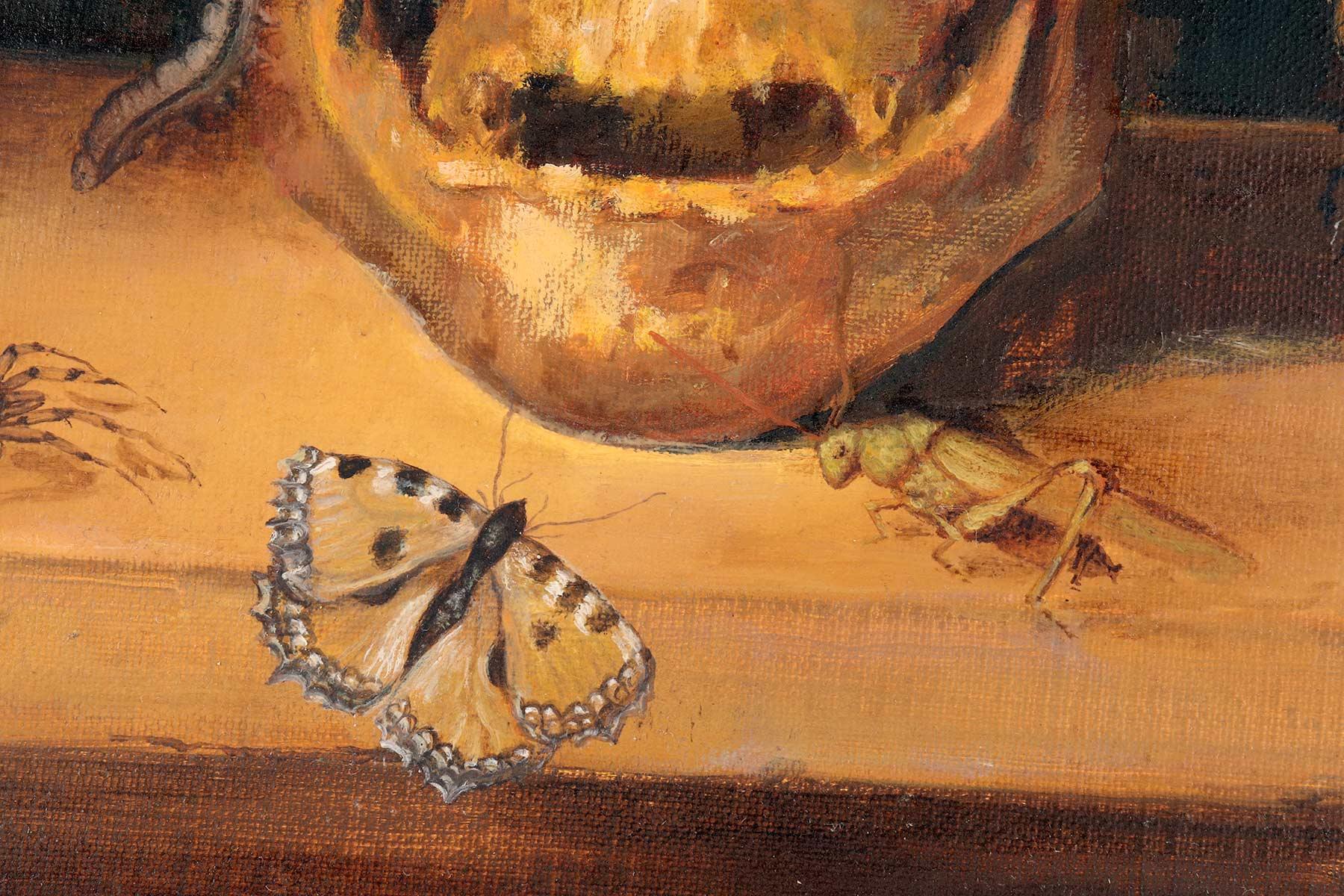 Vanitas, óleo sobre lienzo con una pequeña cartela, Italia hacia 1850. en venta 6