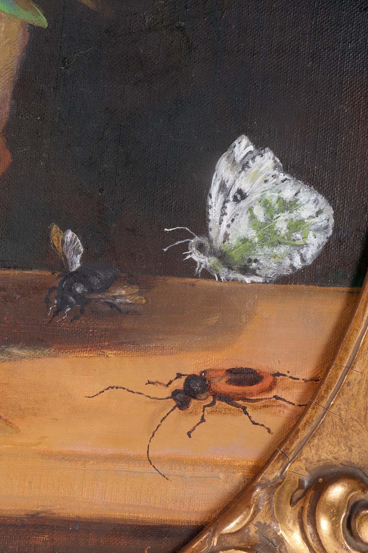 Vanitas, óleo sobre lienzo con una pequeña cartela, Italia hacia 1850. siglo XIX en venta