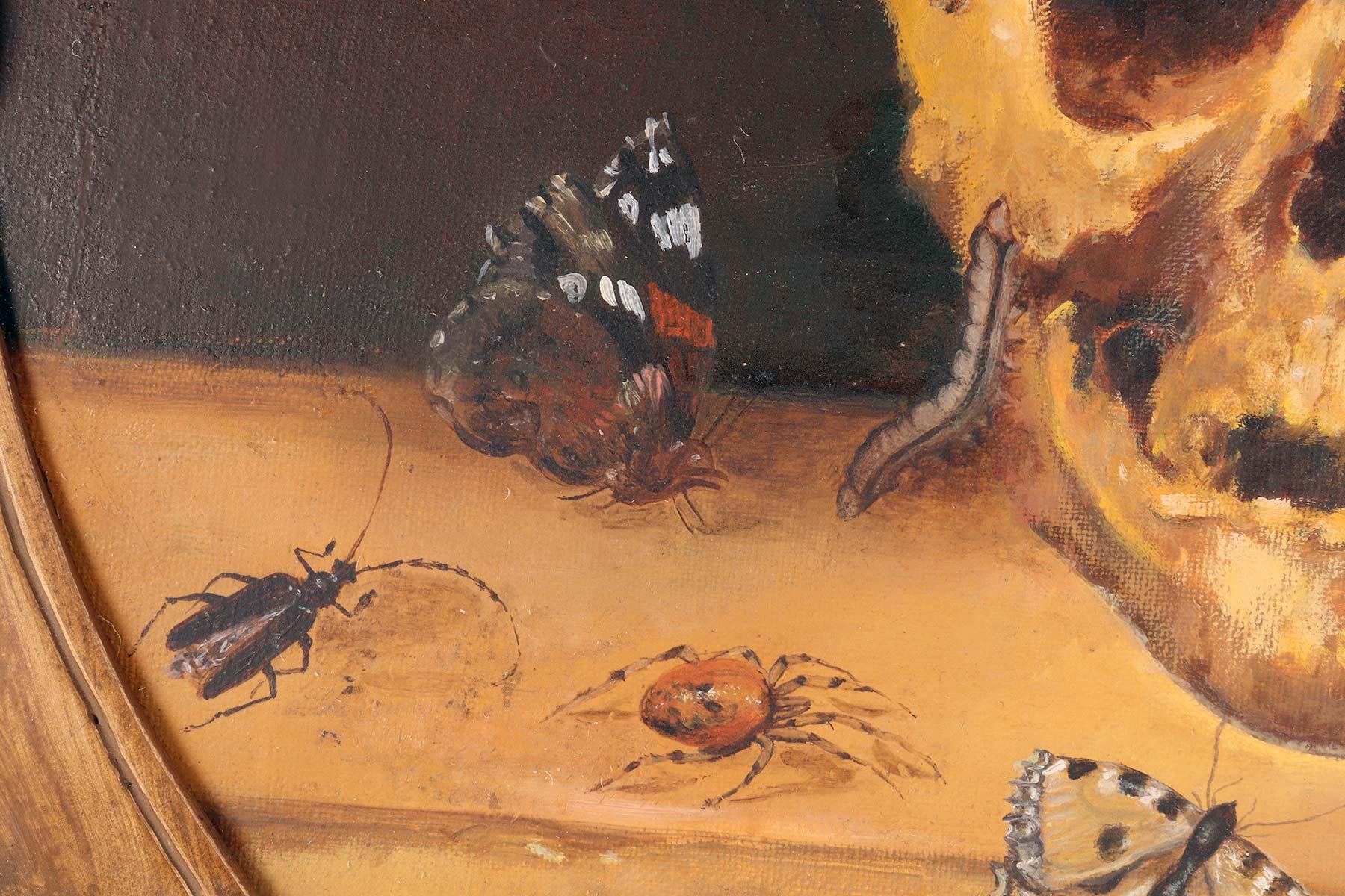 Vanitas, óleo sobre lienzo con una pequeña cartela, Italia hacia 1850. en venta 2
