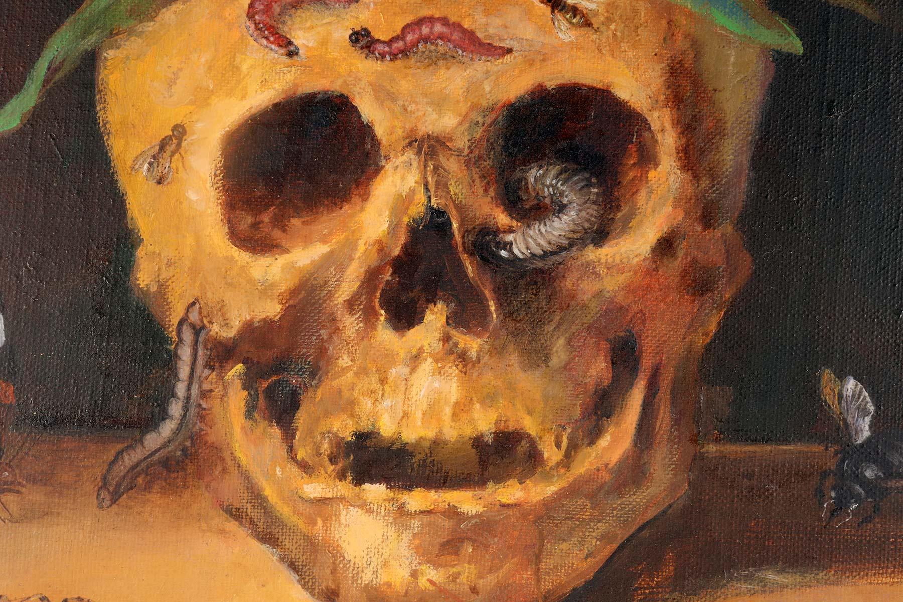 Vanitas, óleo sobre lienzo con una pequeña cartela, Italia hacia 1850. en venta 3