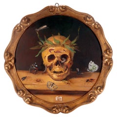 Vanitas, olio su tela con piccolo cartiglio, Italia, 1850 circa.