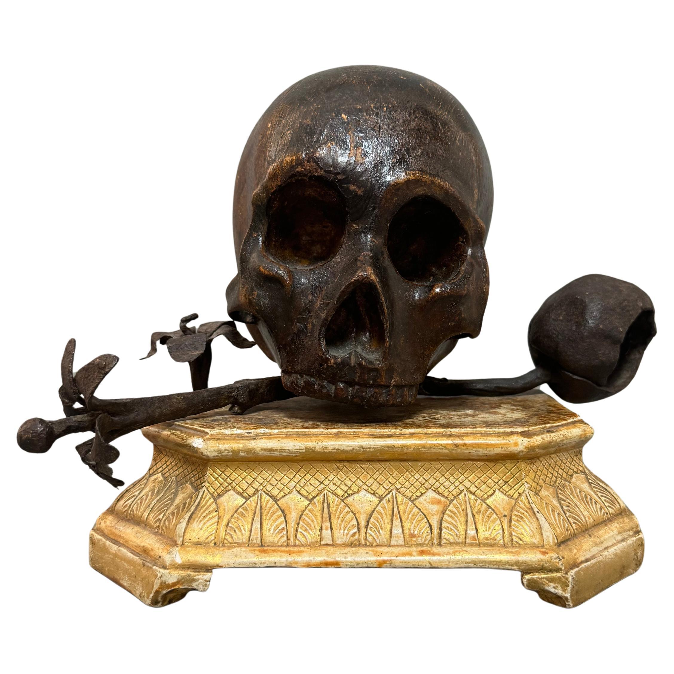 Vanitas su base in legno dorato del XVII secolo - Italia