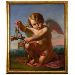 Vanitas with Cupid Painting Oil on Canvas by F. Spedaliery, 1856