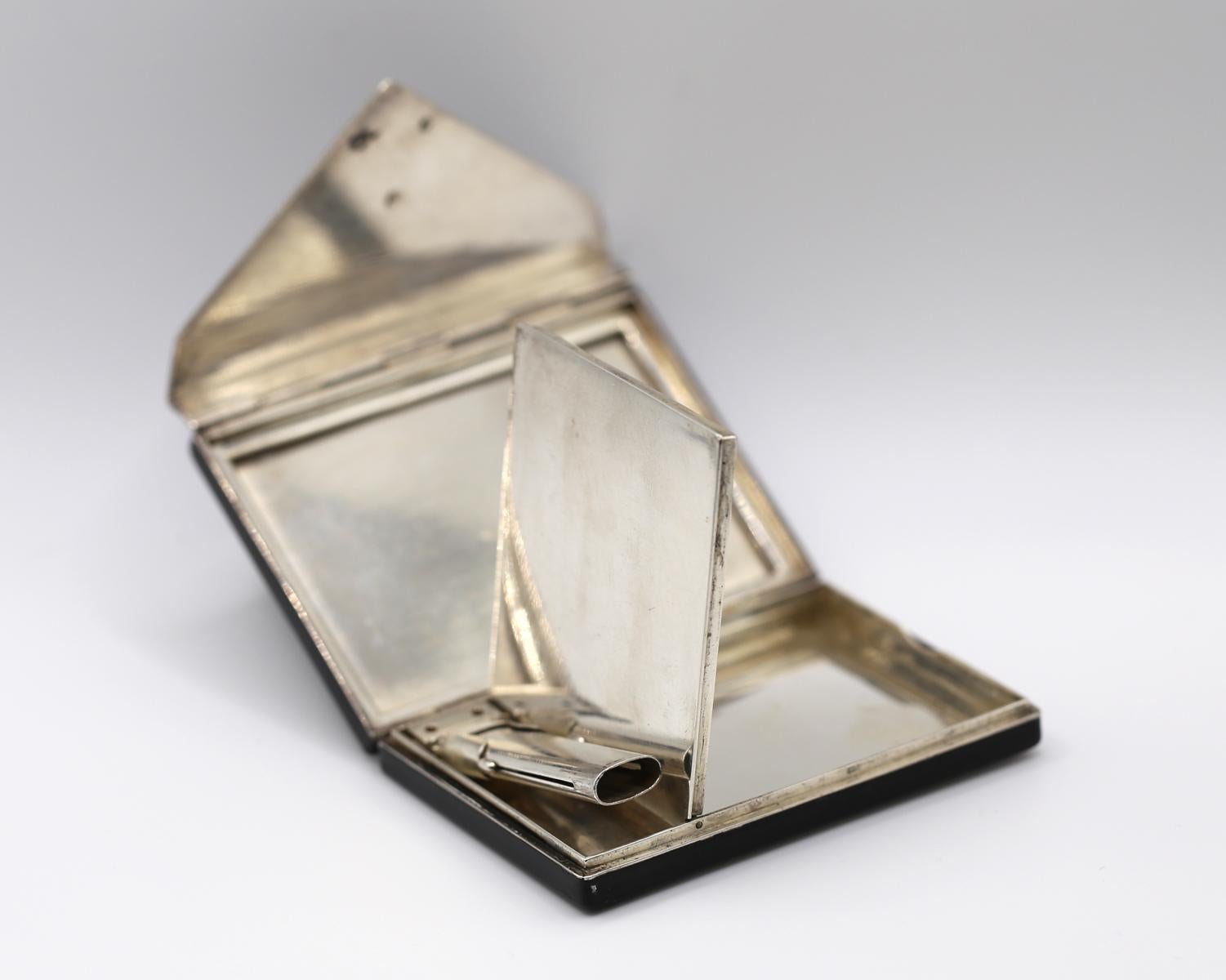 Women's or Men's Vanity Box Enamel Diamond Sphinx  France Silver, 1920 For Sale