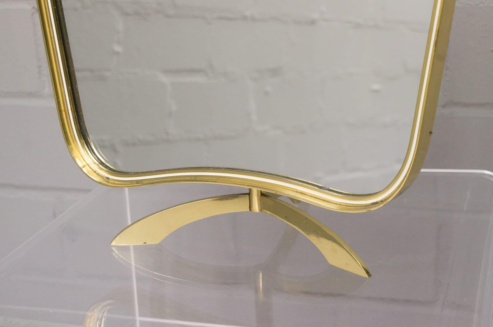 Vanity Brass Table Mirror by Vereinigte Werkstätten München, Germany, 1950s For Sale 1