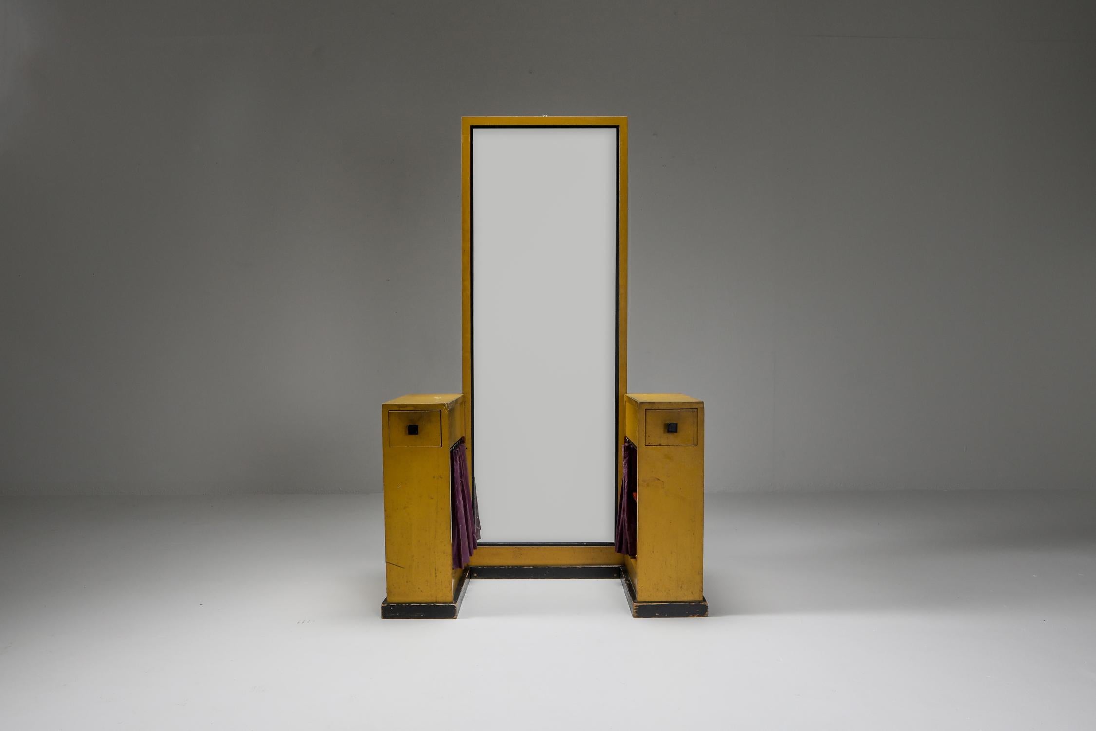 Modernist yellow vanity, Hendrik Wouda, H. Pander & Zonen, Netherlands, 1924.

Painted pine, marble, silk.

The Interbellum, the period between the two World Wars, was a time when culture Dutch blossomed. Architects, designers and artists set