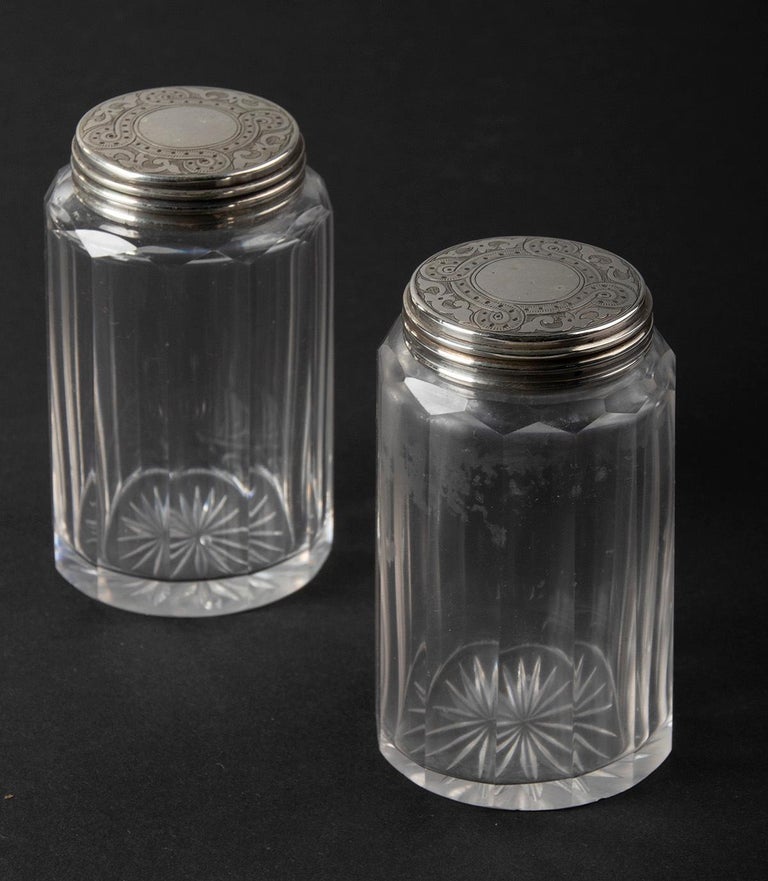 Vanity Case with Crystal Boxes and Sterling Silver Lids by Betjemann 1870 For Sale at