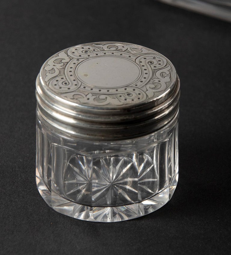 Vanity Case with Crystal Boxes and Sterling Silver Lids by Betjemann 1870 For Sale at