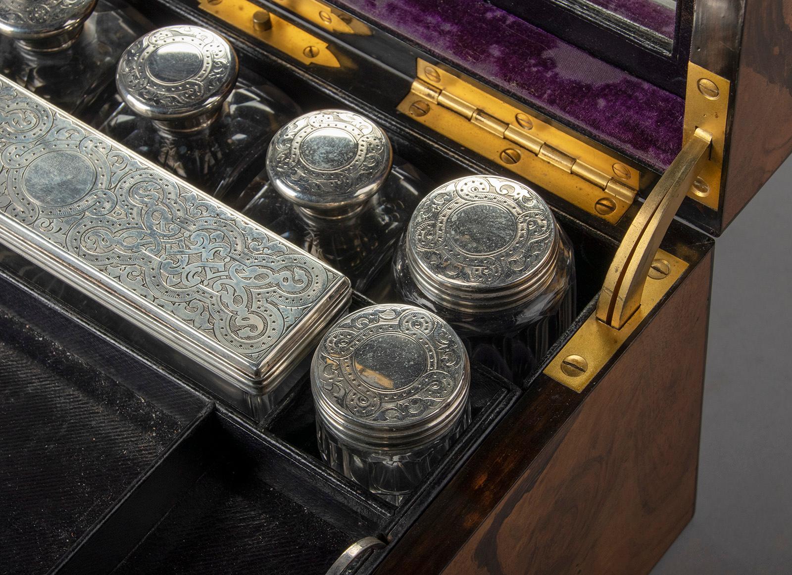 Vanity Case with Crystal Boxes and Sterling Silver Lids by George Betjemann 1870 For Sale 6